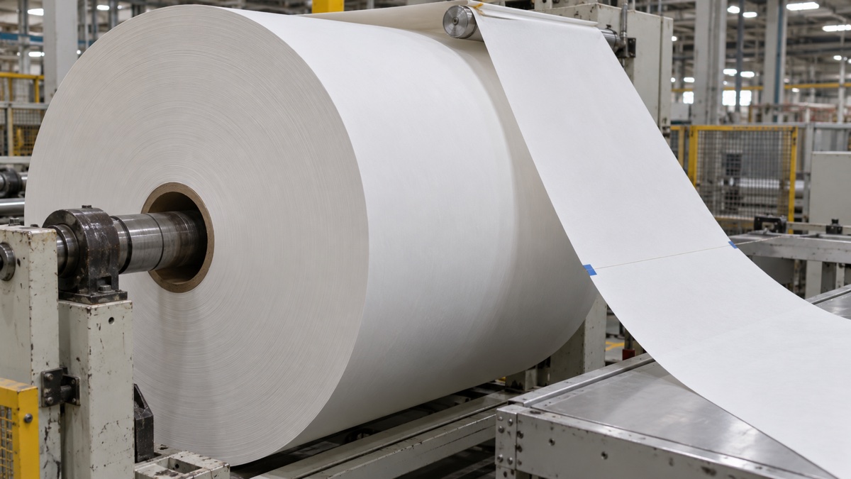 Tissue jumbo roll supplier illustration of a parent roll feeding a web